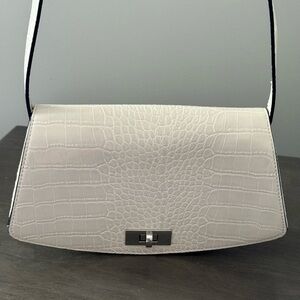 Forever 21 Elegant White Crocodile-Embossed Shoulder Bag